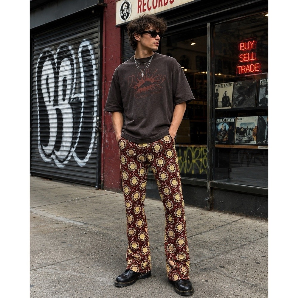 VALABASAS Honeycomb Stacked Flare Jeans Embroidered Streetwear Mens  29